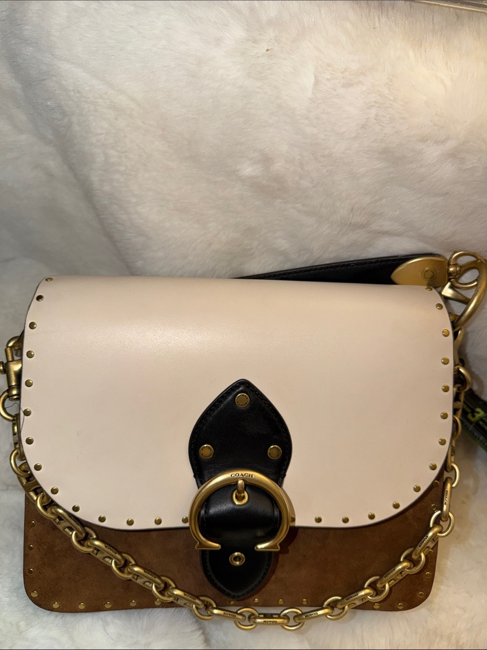 Coach Women's Colorblock Leather & Suede Shoulder Bag in Cream